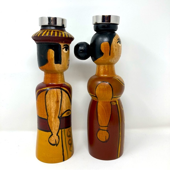 Large folk art wooden hand painted candle sticks - Picture 6 of 8